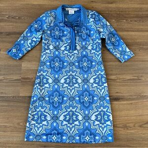 Gretchen Scott Everywhere Shirt Dress 3/4 Sleeve Blue White Stretch Resort XS